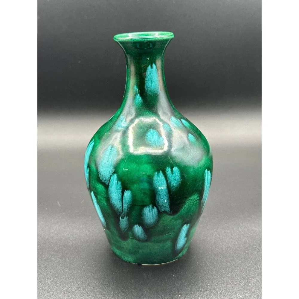 D. Hausen Signed Studio Pottery Vase Green Turquoise Glaze 7.5